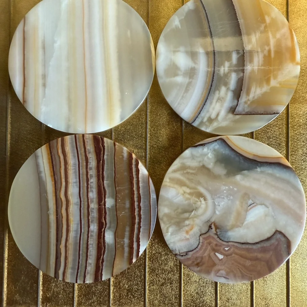 Italian agate marble round MCM coasters x4